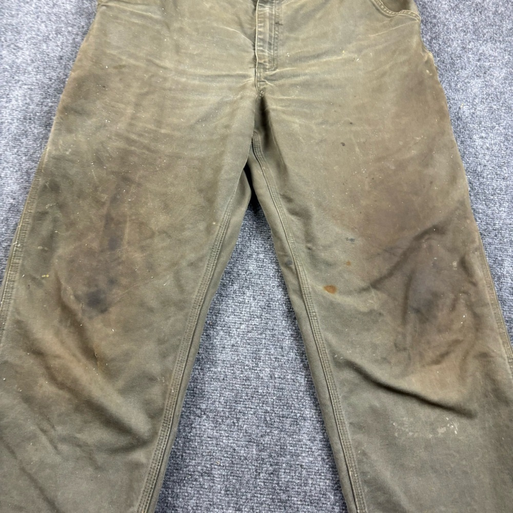 CARHARTT Men’s Grey/green Khaki Utility Cargo Work Pants Worn size: 34 - Picture 3 of 9